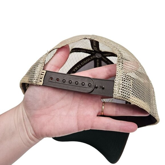 Yeti Coolers Brown & Tan Trucker Hat Adjustable Snapback Mesh Back Cotton Blend - Picture 2 of 9